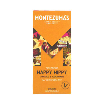 Montezuma’s Happy Hippy Orange & Geranium Dark Chocolate Organic 90g