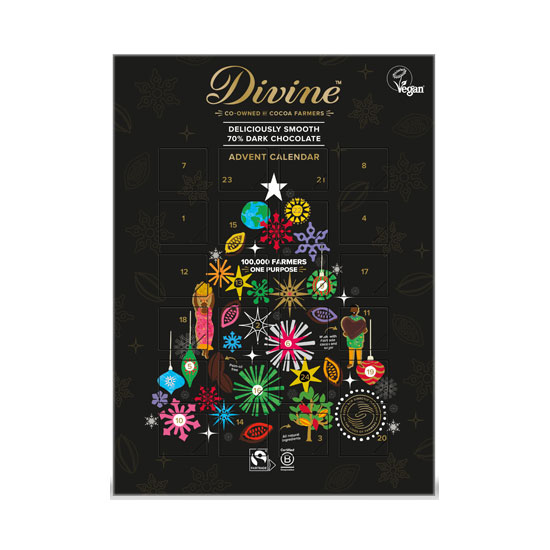 Divine Deliciously Smooth Dark Chocolate Vegan Advent Calendar Fairtrade 85g