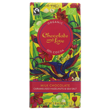 Chocolate & Love Caramelised Hazelnuts & Sea Salt Milk Chocolate Organic