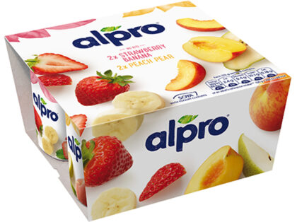 Alpro 2x Strawberry Banana & 2x Peach Pear Soya Yogurts