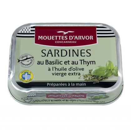 Mouettes D’Arvor  Sardines with Basil and Thyme in Extra Virgin Olive 115gOil