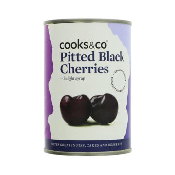 Cooks Pitted Black Cherries 850g