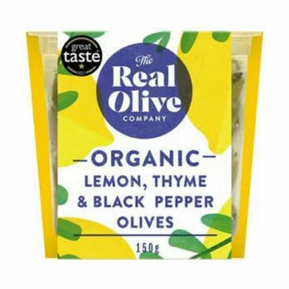 The Real Olive Co. Lemon Thyme & Black Pepper Green Olives Organic 150g