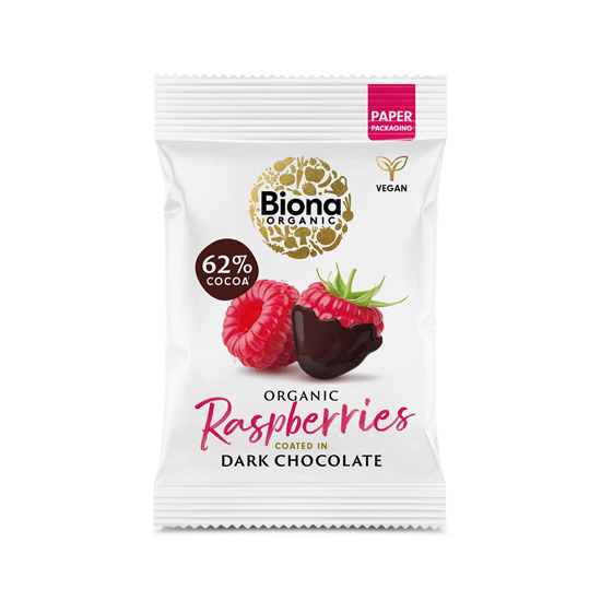 Biona Dark Chocolate Raspberries 45g