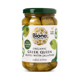 Biona Greek Queen Olives with Jalapeno in Brine 370g
